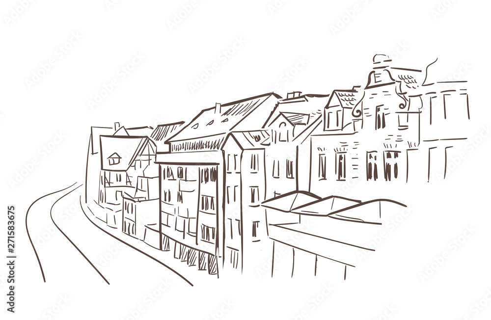 line art isolated Reichsburg street castle vector sketch