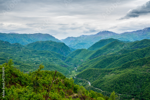 Fotografie, Obraz Montenegro, Endless view over green tree covered mountains forming moraca canyon