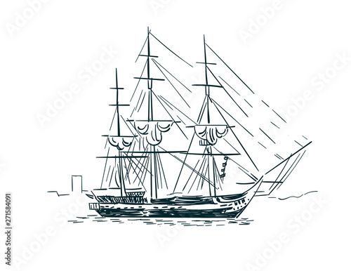 Wallpaper Mural ship vector sketch line art illustration isolated Torontodigital.ca