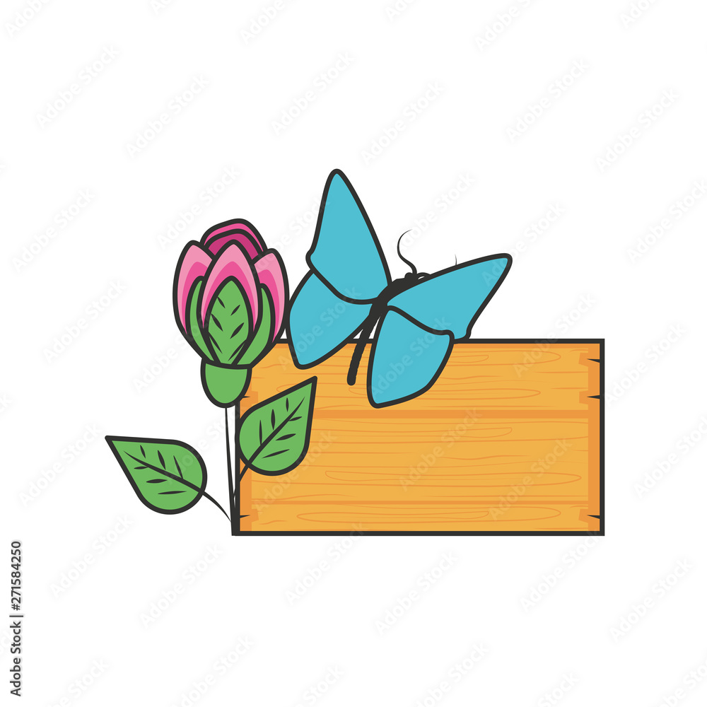 wooden label with rose and butterfly wooden label with rose and butterfly