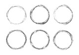 Hand drawn round pencil scribble frames set. Edge torn box background. Vector isolated illustration.