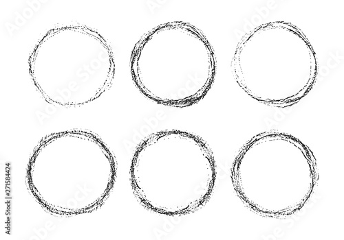 Hand drawn round pencil scribble frames set. Edge torn box background. Vector isolated illustration.