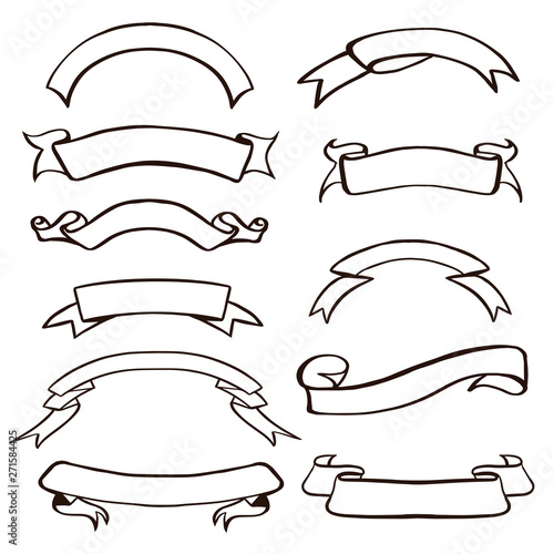 Vintage vector scroll ribbon. Hand drawn sketch elements for posters logos invitation cards, retro heraldic ribbons. Doodle swirl scrolls.