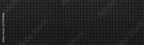 Panorama of Black mosaic wall texture and background.