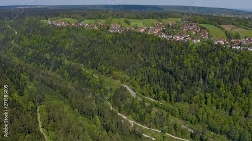 Aerial of Unterlengenhardt above Bad Liebenzell pan to the right showing the village Unterlengenhardt. photo