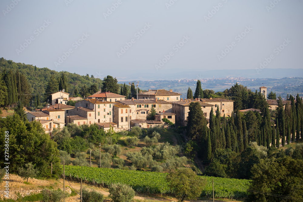 View to the town on the hills of Tuscany, Italy