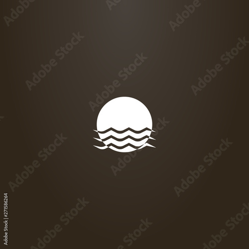 white sign on a black background. simple vector flat art sign of sun that is immersed in water waves