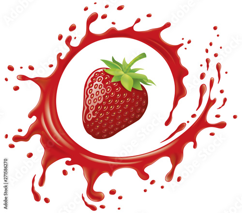 Red fresh Strawberry with splash and many juice drops	