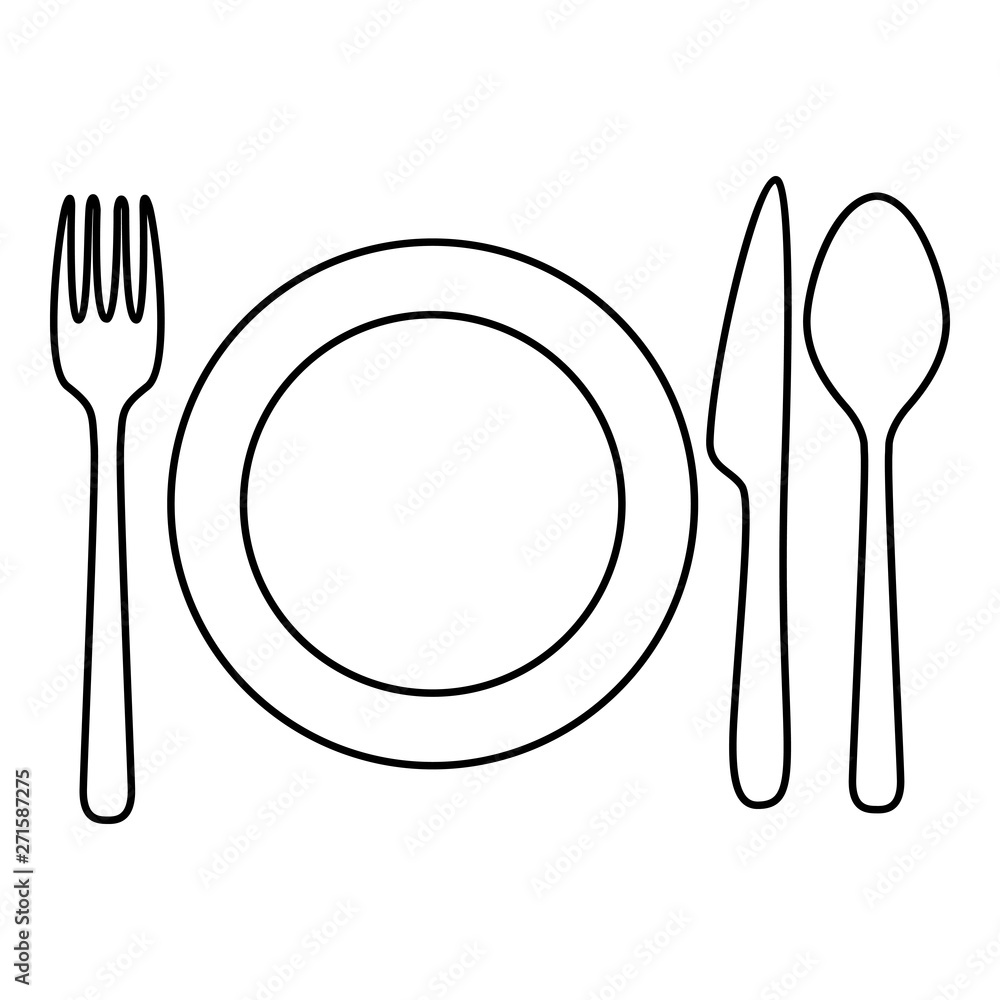 Vector Outline Lunch Icon - Cutlery and Plate Vector Outline Lunch Icon - Cutlery and Plate