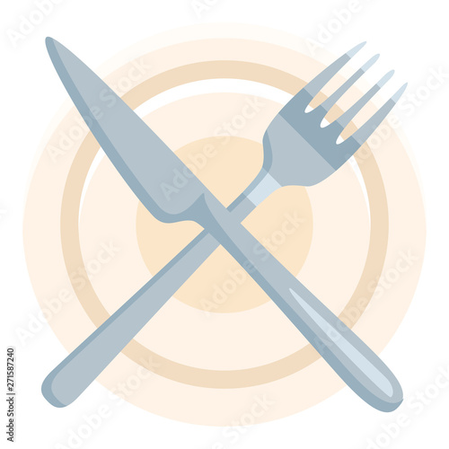 Vector Flat Icon - Crossed Fork and Knife above the Plate
