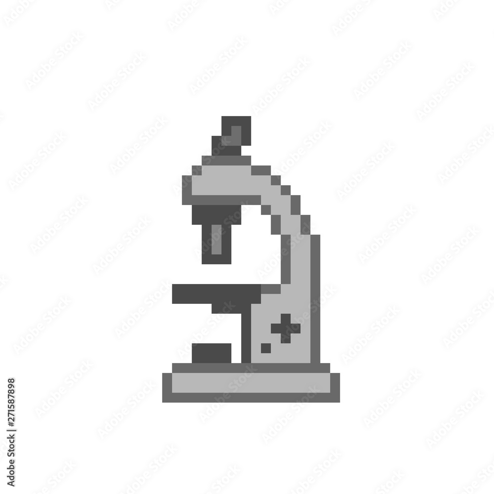 Old school 8 bit pixel art microscope icon isolated on white background. Old school 8 bit pixel art microscope icon isolated on white background.