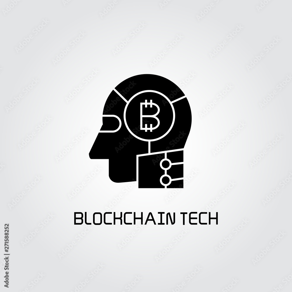 robot head and bitcoin concept icon robot head and bitcoin concept icon
