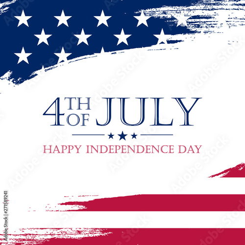 USA Independence Day, 4th of july greeting card with brush stroke background in United States national flag colors. Vector illustration.