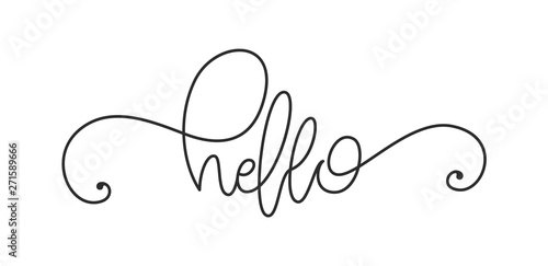 Handwritten calligraphic line lettering of Hello on white background