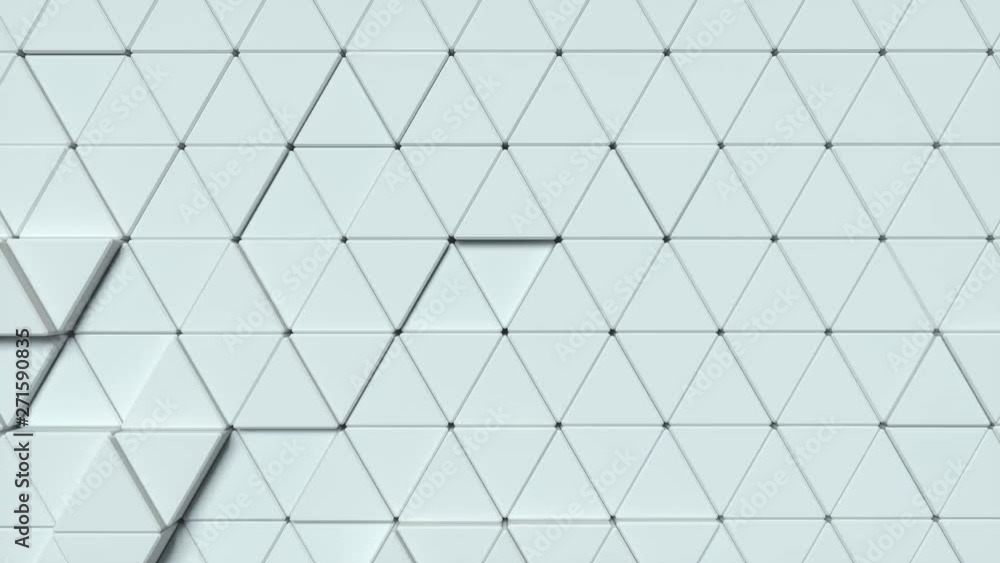 Abstract background with white moving triangle shapes. Geometric footage with abstract wave effect. Motion design pattern. 3d loop animation. Seamless composition. 4K UHD