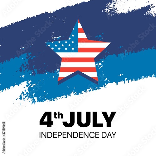 4th of July the Independence Day greetings card with white and blue background and big star. Vector patriotic illustration