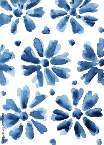 Indigo navy blue pattern abstract grunge and splash watercolor beautiful shibori tie dye paint Texture decoration on white background photo