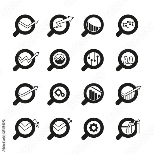 magnifier glass and data chart icons