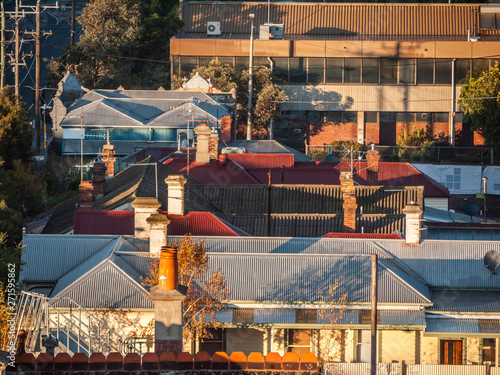 Roofs with chimney of residential houses in Melbourne's inner suburb. Footscray, VIC Australia.
