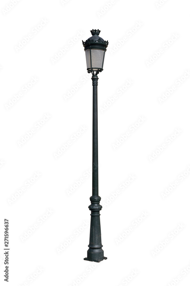 vintage street lamp post isolated on white background