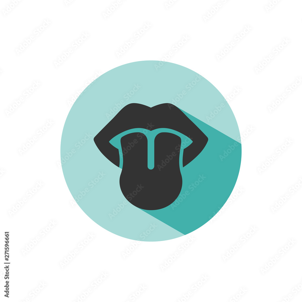 Body senses taste. Tongue icon with shade on green circle Body senses taste. Tongue icon with shade on green circle