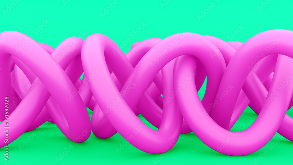 Tangled abstract wires, pipes, or nodes. Pink tangled wire on green background. Modern abstract design. 3d illustration Tangled abstract wires, pipes, or nodes. Pink tangled wire on green background. Modern abstract design. 3d illustration