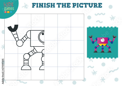 Copy picture vector illustration. Complete and coloring game for preschool and school kids
