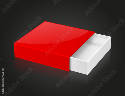 Slider box. Red blank open box mock up on black background