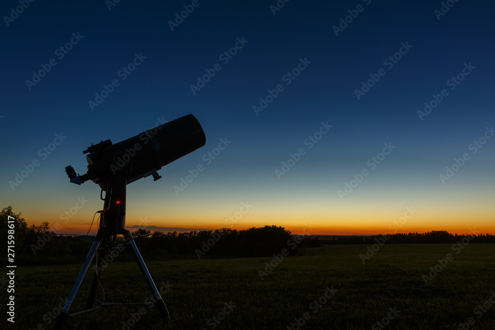 Telescope to study stars and planets is prepared for outdoor observations. Telescope to study stars and planets is prepared for outdoor observations.