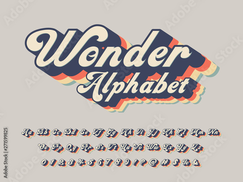 Vector of groovy hippie style alphabet design