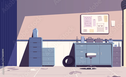 Car repair shop. Cartoon vector illustration. Garage indoor.