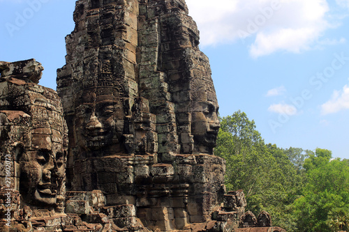 Ancient stone faces of Bayon temple, Angkor Wat, Siam Reap, Cambodia