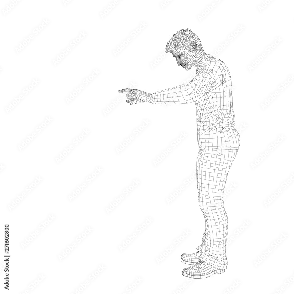 Fototapeta premium Man entering pin code. Wireframe human body. Vector outline.