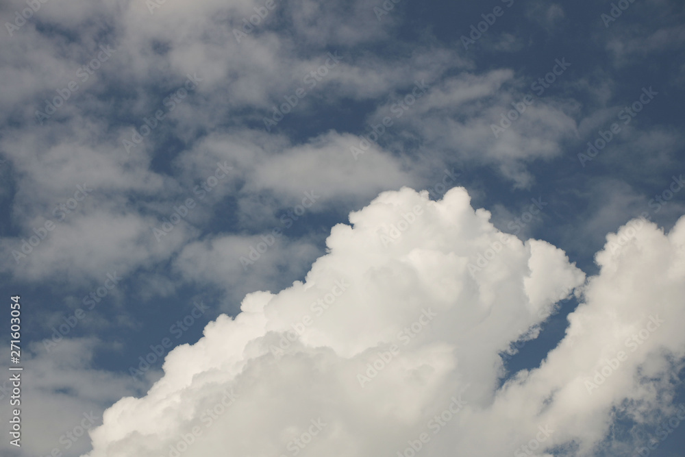 Clear blue sky with cumulus and cirrus clouds. Sunny weather. Joyful mood. High pressure. Clean air ecology. Water in a gaseous state. The source of rain and hail. Weather prediction Clear blue sky with cumulus and cirrus clouds. Sunny weather. Joyful mood. High pressure. Clean air ecology. Water in a gaseous state. The source of rain and hail. Weather prediction
