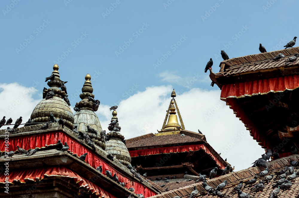 Obraz premium pigeons on temple roof at Durbar Square in Nepal 