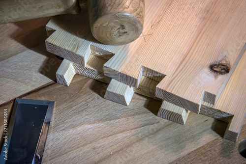 Obraz na plátne dovetail joinery, tenon and mortise, woodworking