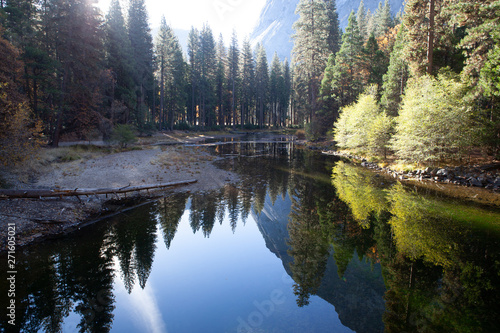 autumn in yosemite valley along merced river, california