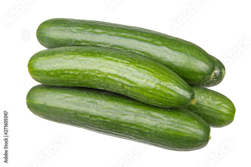 Group of five green cucumbers with flower