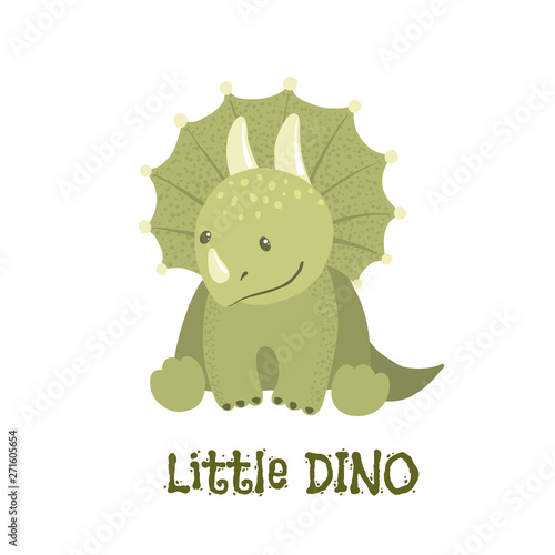 Cute baby triceratops dinosaur isolated on white.
