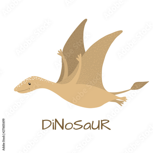 Cute baby pterodactyl dinosaur isolated on white.