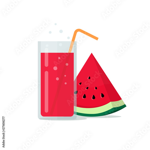 Drink glass of watermelon smoothie or fresh juice vector illustration isolated on white background flat cartoon clipart