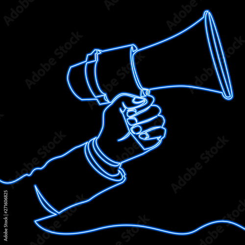 Continuous one line drawing Megaphone neon concept