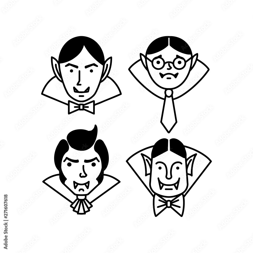 Halloween Character Dracula Vampire flat line style. Set of Vector illustration of man vampire icon isolated on white background. Halloween Character Dracula Vampire flat line style. Set of Vector illustration of man vampire icon isolated on white background.