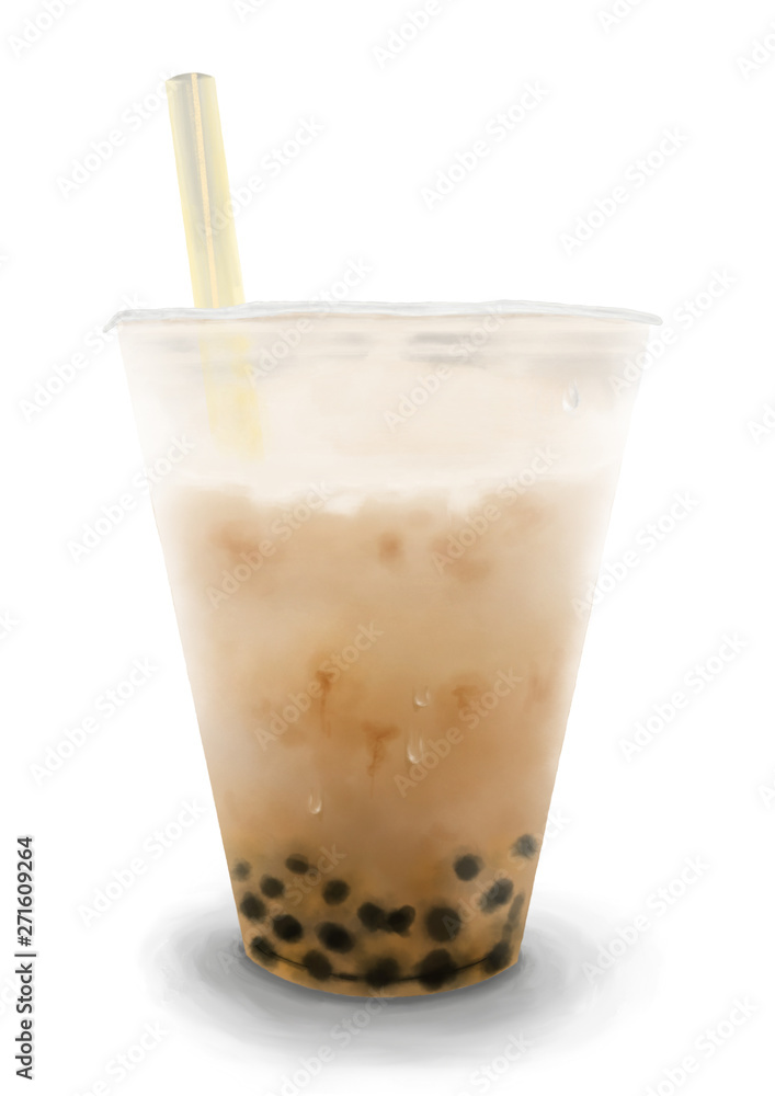 The Digital Painting of Taiwanese Brown Sugar Bubble Milk Tea in Realism Art Style The Digital Painting of Taiwanese Brown Sugar Bubble Milk Tea in Realism Art Style