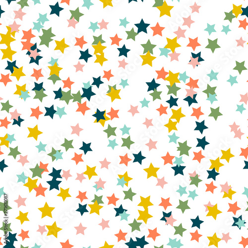 Seamless abstract background with stars. Infinity messy geometric pattern. Vector illustration. 