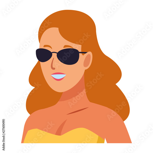 Woman smiling with sunglasses profile cartoon vector illustration © Jemastock