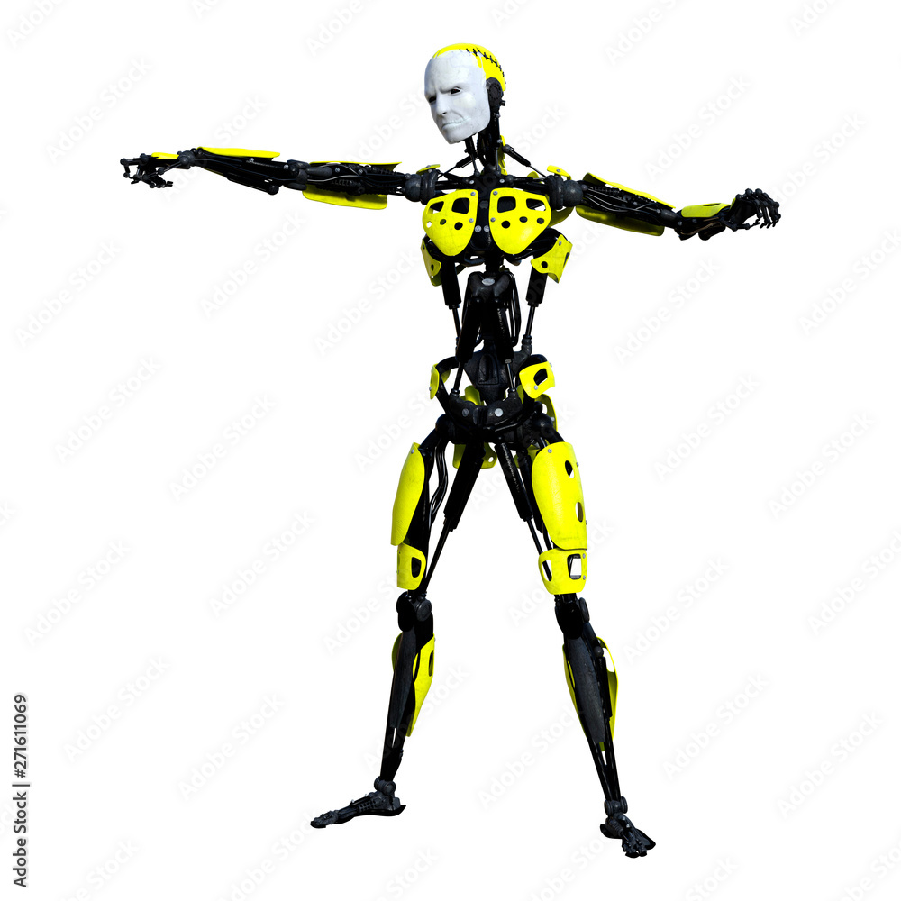 3D Rendering Male Robot on White