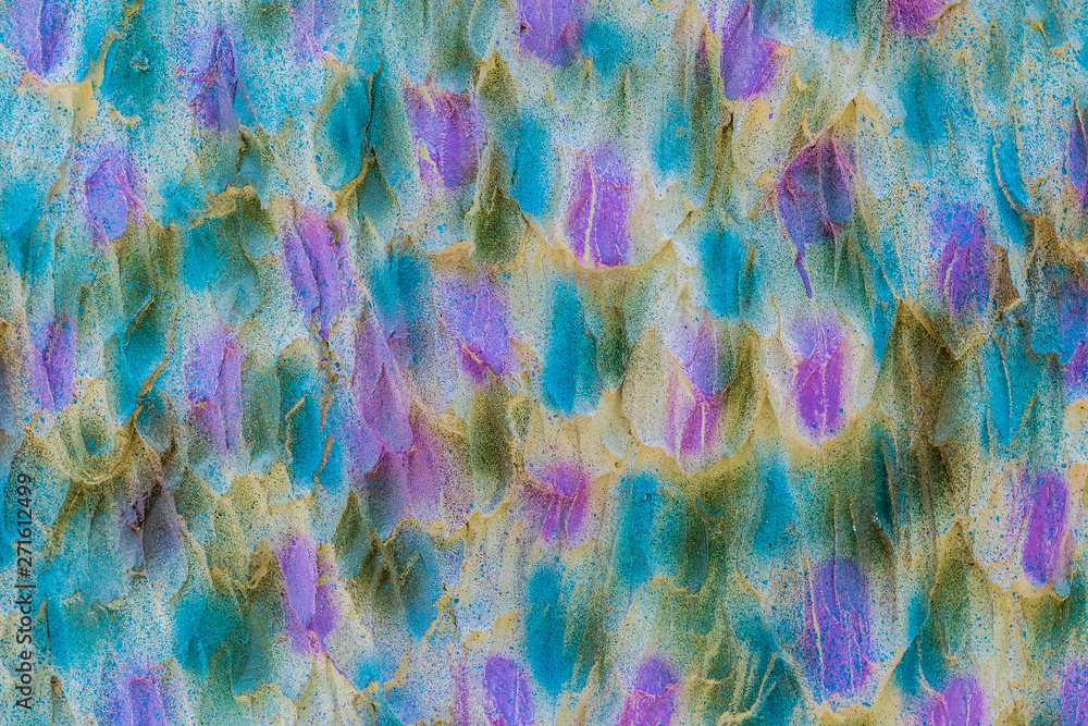 Close up to Colorful and patterns of dinosaur model surfaces created with cement Close up to Colorful and patterns of dinosaur model surfaces created with cement