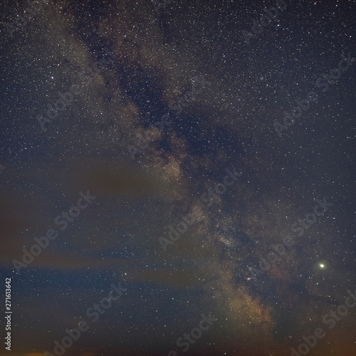 Bright stars of the Milky Way galaxy in the night sky. Outer space photographed with long exposure.