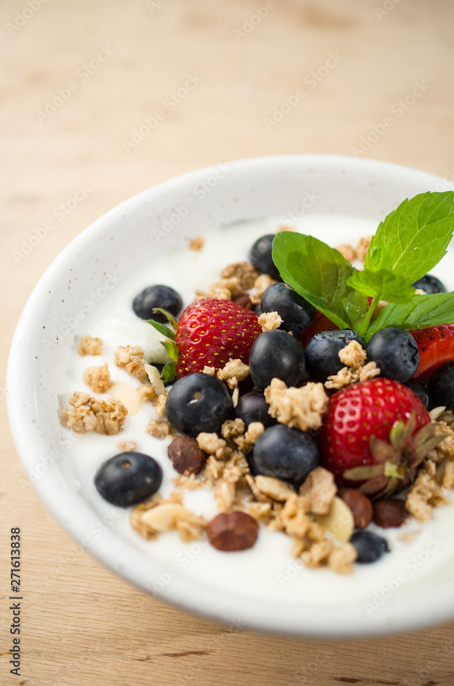 Porridge with fresh fruits for breakfast